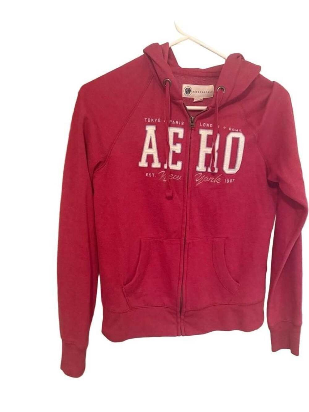 Aeropostale Full-Zip Hoodie Size XS Red Graphic Logo 1987